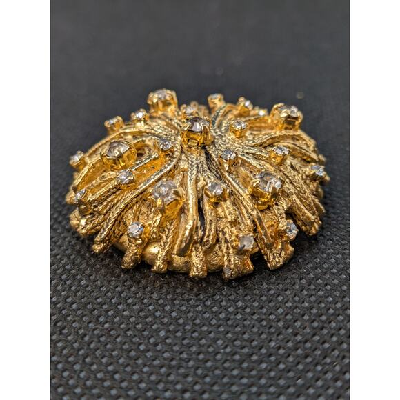 Giorgio Armani Round Circle Braided Vintage Gold Rhinestone Cluster Brooch Pin - Picture 5 of 5